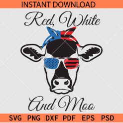 Red White and Moo SVG, Patriotic Cow Head SVG, July 4th Cow Head SVG