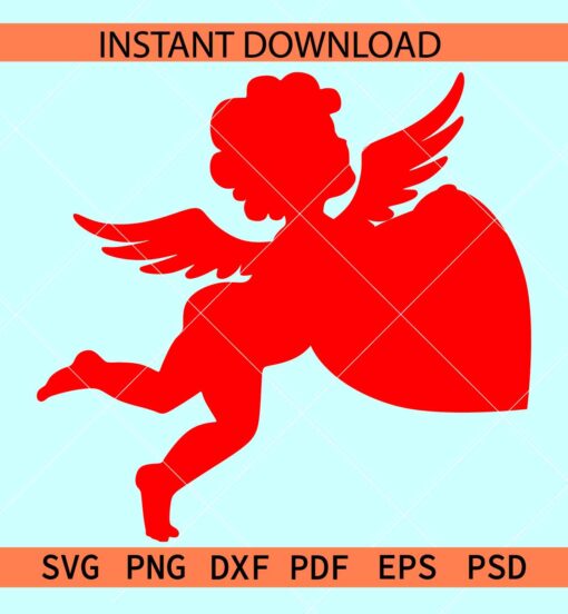 Red cupid SVG, Cupid Silhouette SVG, Flying Cupid SVG