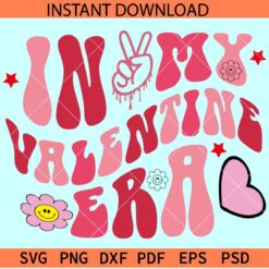 Retro Wavy Text In my Valentine Era SVG, In my valentines Era Hand Peace Sign SVG