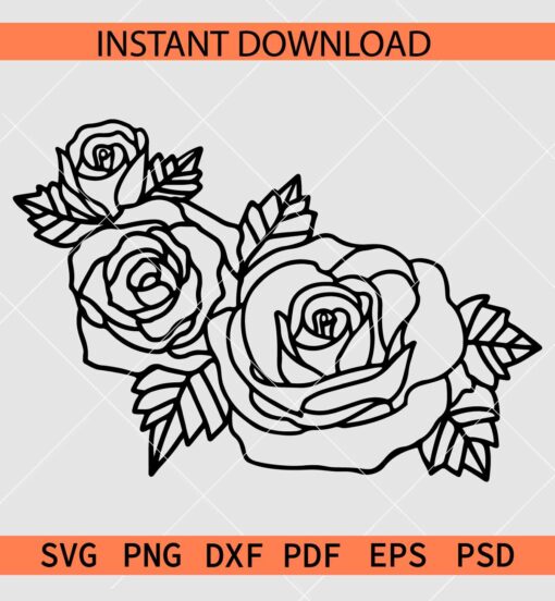 Rose Bundle Sketch SVG, Rose bouquet Vector SVG, Rose Flower Stencil SVG
