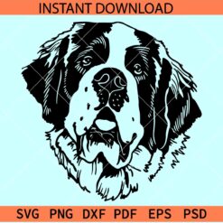 Saint Bernard Dog Head SVG, Dog Head Silhouette SVG, Saint Bernard Dog Head Vector 
