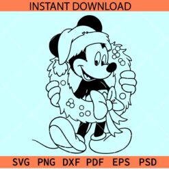 Santa Mickey Mouse SVG, Mickey with Santa Hat and Christmas Wreath SVG, Disney Christmas SVG