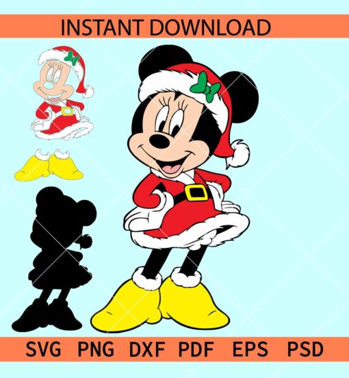 Santa Minnie Mouse Layered SVG, Happy Minnie Standing with Santa Hat SVG, Disney with Santa Hat SVG