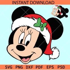 Santa Minnie Mouse Layered SVG, Minnie with Santa Hat SVG, Disney Head with Santa Hat SVG