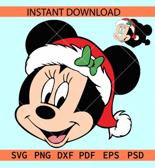 Santa Minnie Mouse Layered SVG, Minnie with Santa Hat SVG, Disney Head with Santa Hat SVG