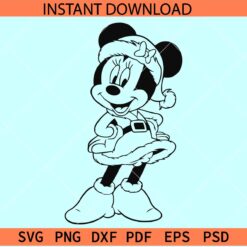 Santa Minnie Mouse Line Art SVG, Transparent Christmas  Minnie SVG, Disney with Santa Hat SVG