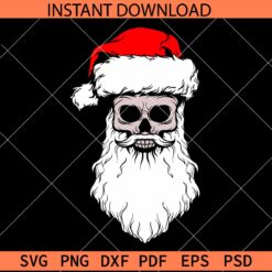 Santa Skull SVG, Skull with Santa Hat and Beards SVG, Christmas Skull SVG