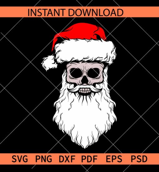 Santa Skull SVG, Skull with Santa Hat and Beards SVG, Christmas Skull SVG
