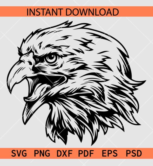 Screaming Eagle Head SVG, Eagle Silhouette SVG, Eagle Head Vector SVG