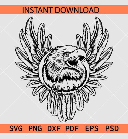 Screaming Eagle Head inside wings SVG, Eagle wings and Head Vector SVG, US Bird SVG