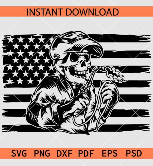 Skull Welder With USA Flag SVG, Patriotic Welder SVG, Welder Skull inside American Flag SVG
