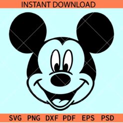 Smiling Mickey Mouse SVG, Happy Mickey Head SVG, Disney Head SVG