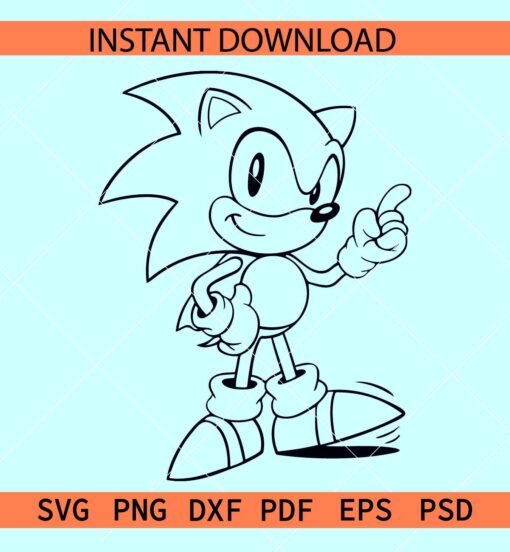 Sonic line art SVG, Sonic the hedgehog Sketch SVG, Sonic Coloring Page SVG