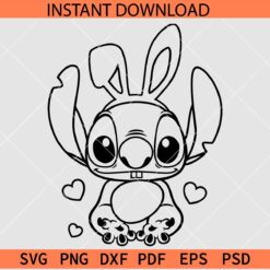 Stitch Bunny Sketch SVG, Stitch with Bunny Ears SVG, Easter Stitch with egg SVG