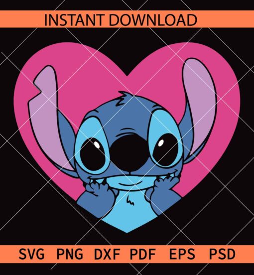 Stitch Inside Heart Symbol SVG, Stitch Lover SVG, Peeking Valentine Stitch SVG