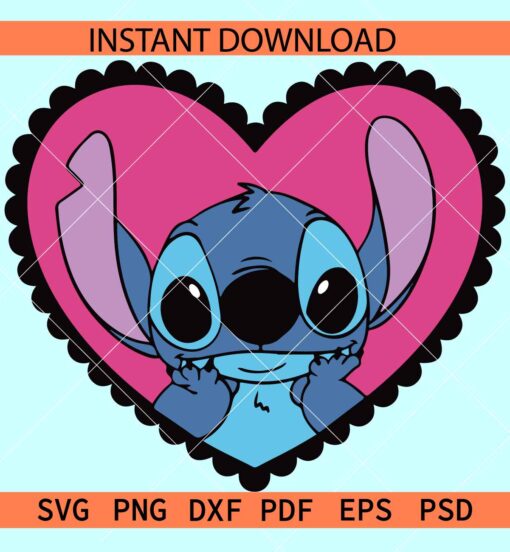 Stitch Inside Heart Symbol SVG, Stitch Lover SVG, Peeking Valentine Stitch SVG
