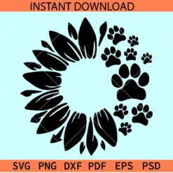 Sunflower paw SVG, Sunflower Dog Paw SVG, Paw Sunflower SVG