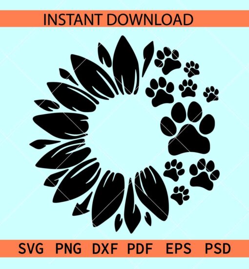 Sunflower paw SVG, Sunflower Dog Paw SVG, Paw Sunflower SVG