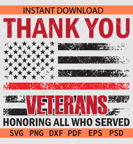 Thank You Veterans honoring all who served SVG, Distressed veteran flag SVG, US Veteran SVG
