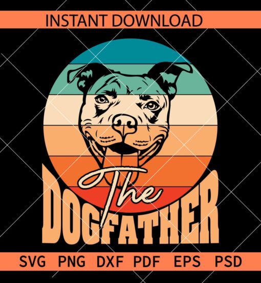 The dog father SVG, Bull Dog Head Inside Retro Circle SVG, Dog Lover SVG, Retro sun Dog Father SVG