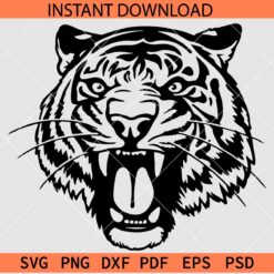 Tiger Head Vector SVG, Roaring Tiger Clipart SVG, Tiger Head Stencil SVG