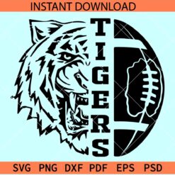 Tigers Football Ball SVG, The Tigers Half Football SVG, Team Tigers Football Ball SVG