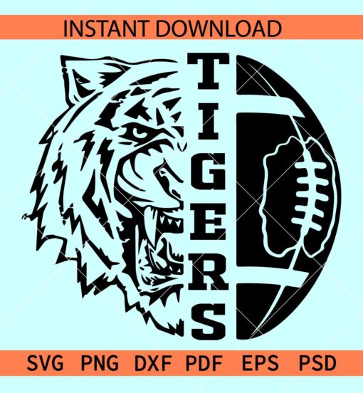 Tigers Football Ball SVG, The Tigers Half Football SVG, Team Tigers Football Ball SVG