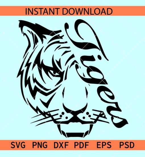 Tigers SVG, Tiger Head Monogram SVG, Tiger Half Face SVG