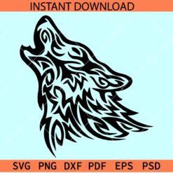 Tribal Hauling Wolf SVG, Hauling Wolf Head Vector SVG, Wolf Head Silhouette SVG