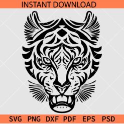 Tribal Tiger Head SVG, Tiger Head Stencil SVG, Tribal Tiger Silhouette SVG