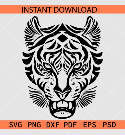 Tribal Tiger Head SVG, Tiger Head Stencil SVG, Tribal Tiger Silhouette SVG