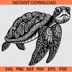 Turtle Silhouette SVG, Turtle mandala SVG, Black Turtle SVG