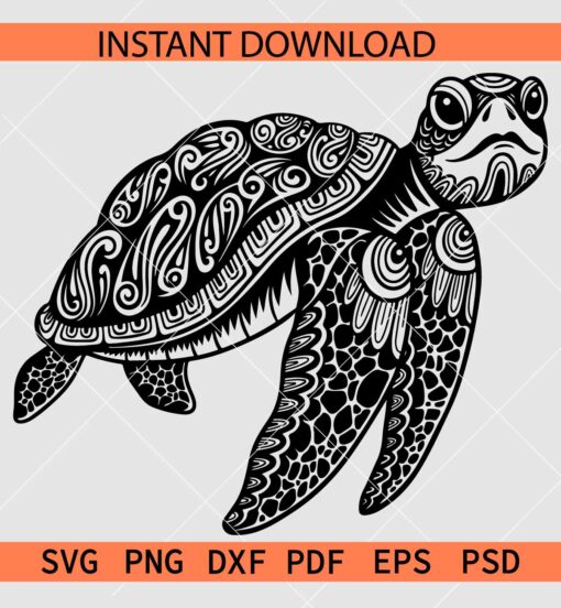 Turtle Silhouette SVG, Turtle mandala SVG, Black Turtle SVG