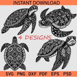 Turtle mandala Bundle SVG, Zentangle Turtle Bundle SVG, Turtle Silhouette SVG Bundle