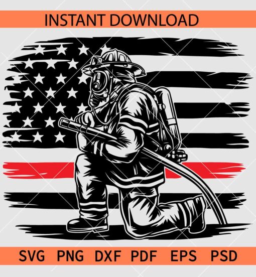 US Firefighter SVG, Distressed USA Flag With Firefighter SVG, Patriotic Firefighter SVG