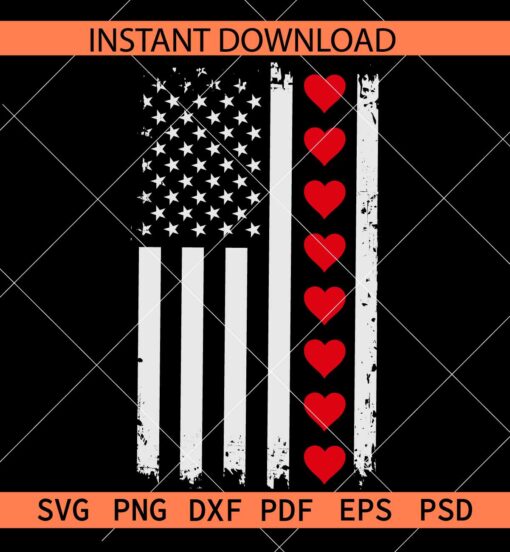 USA Flag with Hearts svg, Valentine Flag SVG, Patriotic flag Hearts SVG