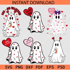 Valentine Ghost Bundle Svg, Ghost Drinking Iced Coffee SVG, Layered Valentine Ghost SVG