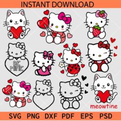 Valentine Kitten Bundle SVG, Valentine Cat Bundle SVG, Hello Kitty Valentine Bundle SVG
