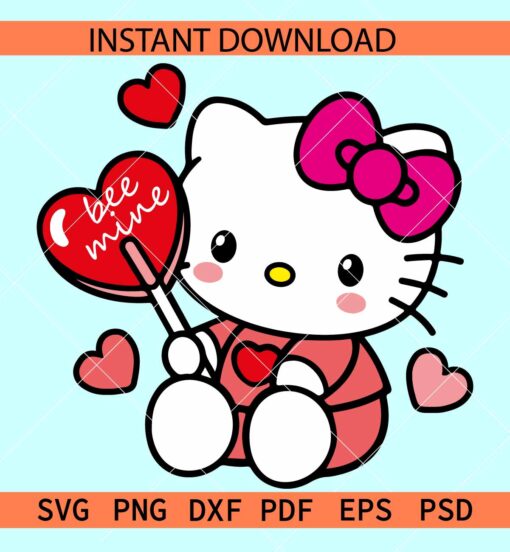 Valentine Kitty Be Mine Layered SVG, Be Mine Valentine Cat SVG, Valentine Kitten with Heart Balloon SVG