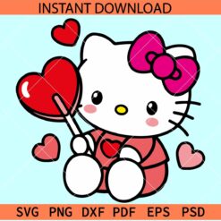 Valentine Kitty Layered SVG, Valentine Kitty with Heart Balloon SVG, Valentine Cat SVG