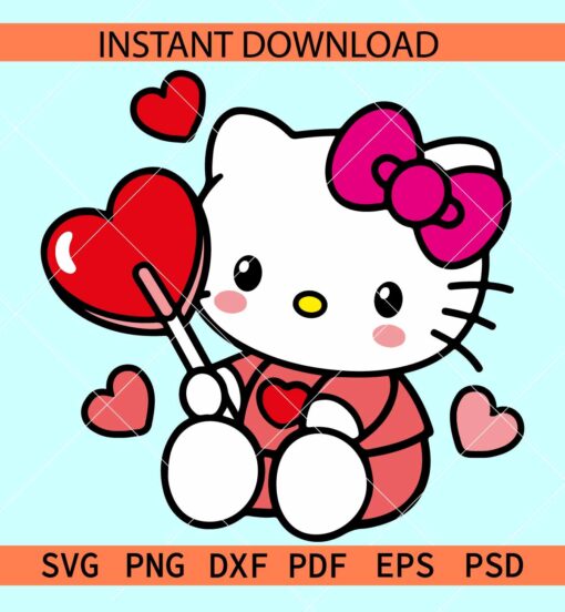 Valentine Kitty Layered SVG, Valentine Kitty with Heart Balloon SVG, Valentine Cat SVG