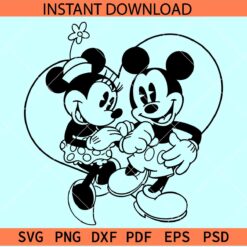 Valentine Mickey and Minnie inside heart Sketch SVG, Disney Lovers SVG