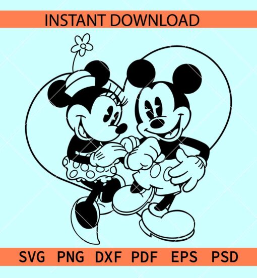 Valentine Mickey and Minnie inside heart Sketch SVG, Disney Lovers SVG