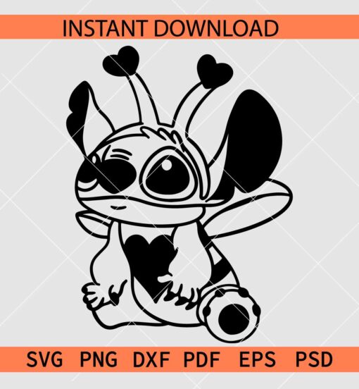 Valentine Stitch SVG, Stitch with Hearts Antenna SVG, Love Stitch Coloring Page SVG