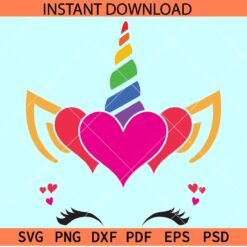 Valentine Unicorn Face SVG, Unicorn Face valentine SVG, Heart Symbol Unicorn SVG