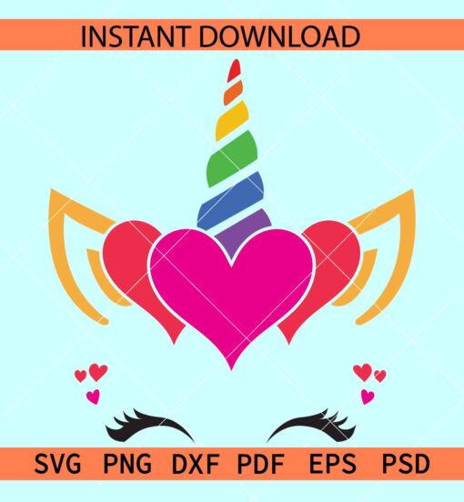 Valentine Unicorn Face SVG, Unicorn Face valentine SVG, Heart Symbol Unicorn SVG