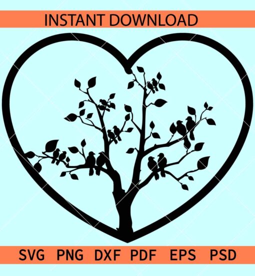 Valentine birds SVG, Heart with tree and birds SVG, Bird lover SVG