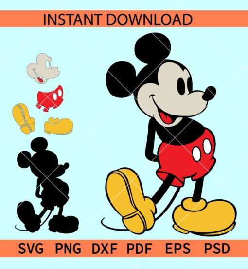 Vintage Mickey Bending Backwards Layered SVG, Happy Mickey Mouse SVG, Standing Disney SVG
