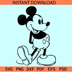Vintage Mickey Bending Backwards Sketch SVG, Happy Mickey Mouse Outline SVG, Standing Disney SVG