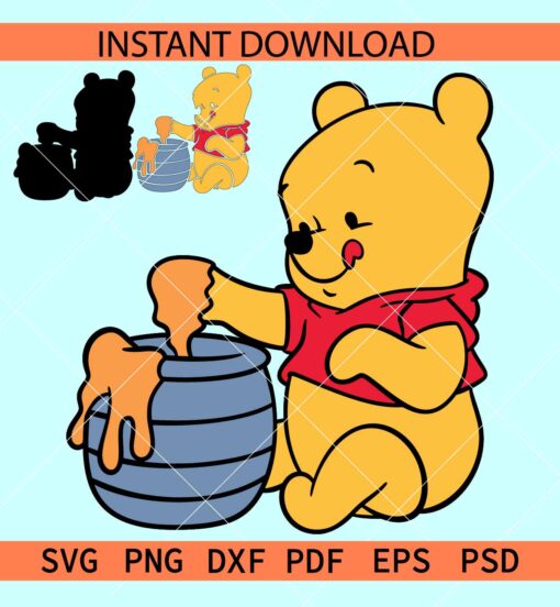 Winnie The Pooh Baby Svg, Layered Baby Winnie the Pooh SVG, Playing baby Winnie the pooh SVG